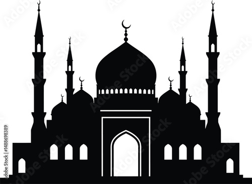 Ornate Islamic Mosque Silhouette Dramatic Architectural Details

