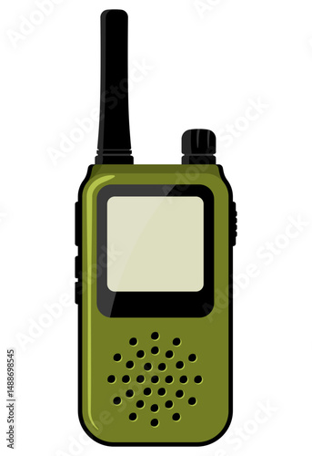 Single green walkie-talkie with screen isolated on transparent background