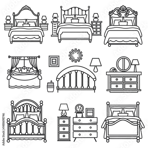 Collection of Line Art Bedroom Furniture and Decor