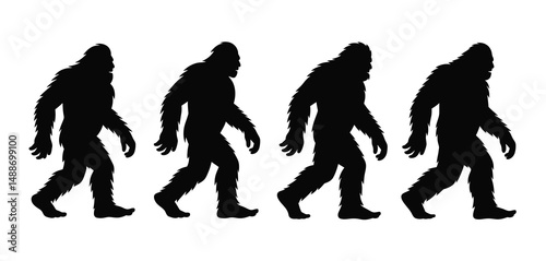 Bigfoot Silhouettes Walking in Sequence Illustration