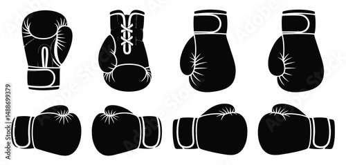 Black and White Boxing Gloves Illustrations Set