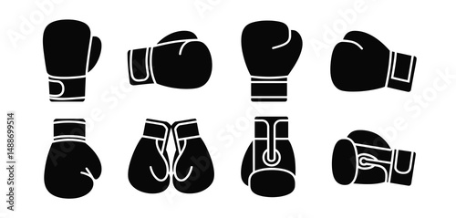 Collection of Boxing Glove Icons Black Silhouettes
