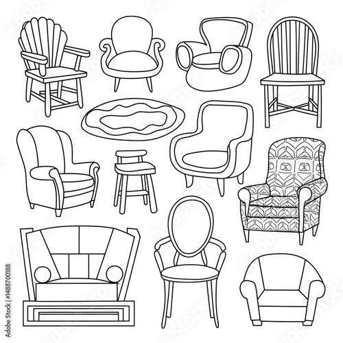 Collection of Line Art Furniture Drawings Chairs Armchairs