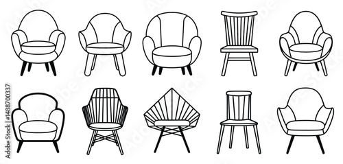 Collection of Modern and Mid Century Chairs Line Art