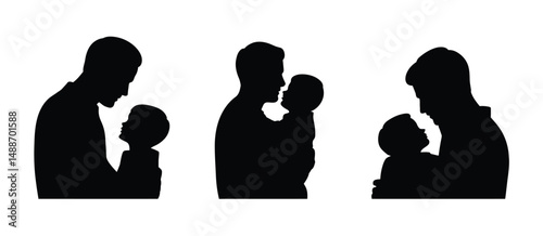 Three Silhouettes of Fathers with Their Children