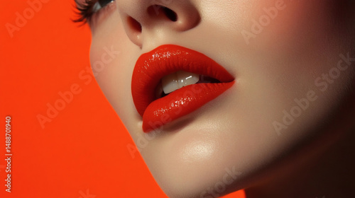 Close-Up of Woman's Lips with Red Lipstick - Bold Beauty Macro