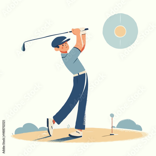 Golfer hitting ball on sunny course with tee