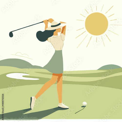 Female golfer swinging club