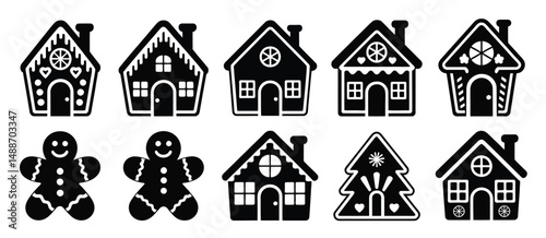 Collection of Black Gingerbread Houses and Men Icons