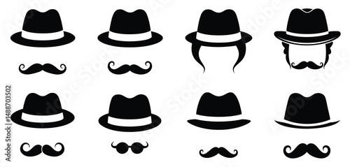 Collection of Classic Fedora Hats and Mustaches Icons