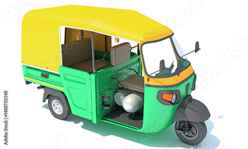 Auto Rickshaw Bajaj TukTuk 3D rendering on white background