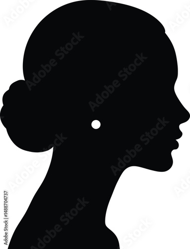 Woman's Profile Silhouette with Hair Bun and Earring

