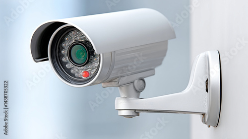 Obraz na płótnie Modern security camera mounted on white wall w salonie