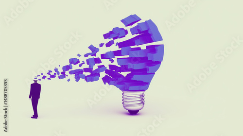 Obraz na płótnie Surreal digital art of man facing a disintegrating light bulb w salonie