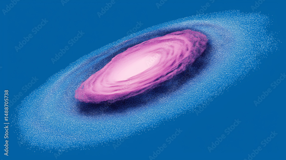 Abstract digital illustration of a pink galaxy on blue background
