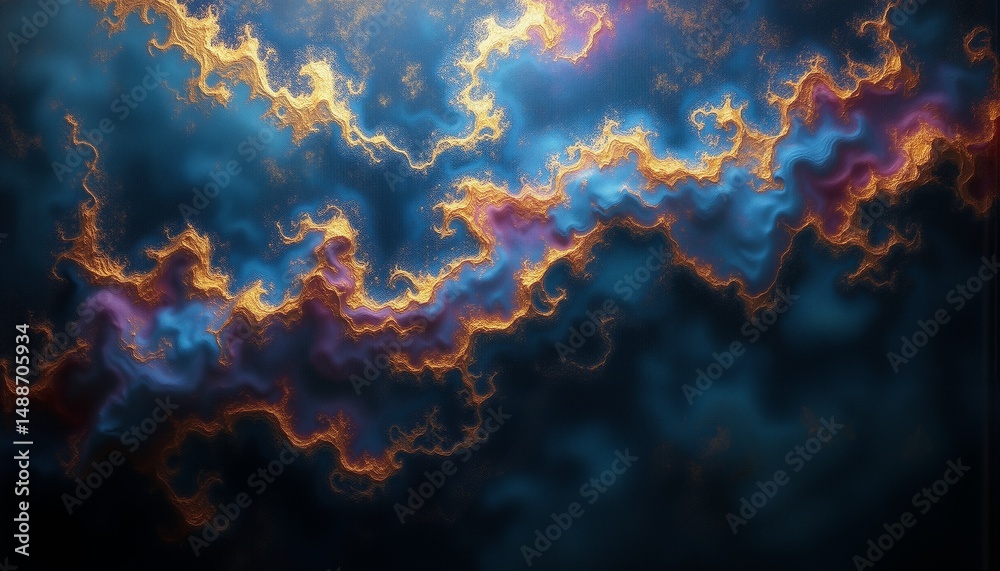 Obraz premium Iridescent Brushed Steel Surface: Indigo, Violet, Gold Patina – Abstract Nebula Texture