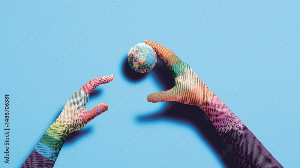 Hands holding a miniature Earth in surreal colors