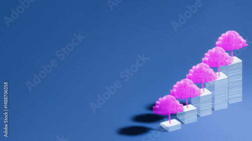Obraz na płótnie Abstract growth concept with pink trees on ascending platforms w salonie