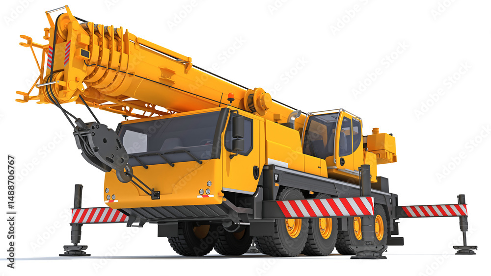 Obraz premium Mobile Crane Construction Vehicle 3D rendering on white background