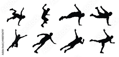 Silhouettes of Men Performing Parkour and Freerunning Moves