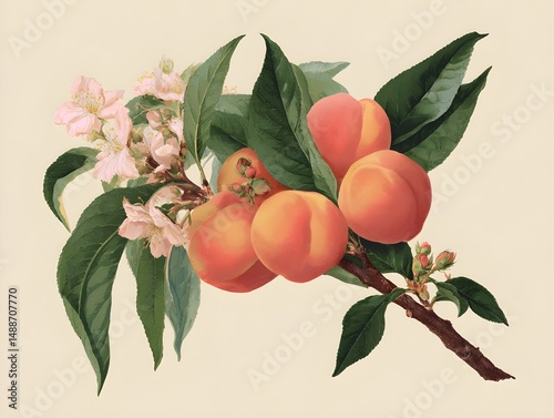 Showcase peach vintage plant icon on botanical print canvas to elevate timeless sophisticated home decor