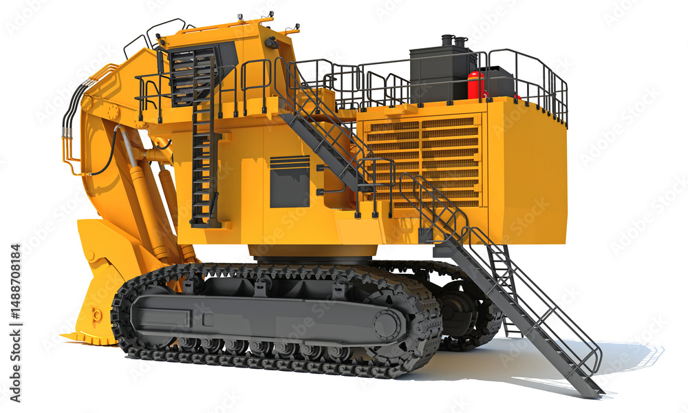 Obraz premium Excavator heavy construction machinery 3D rendering on white background