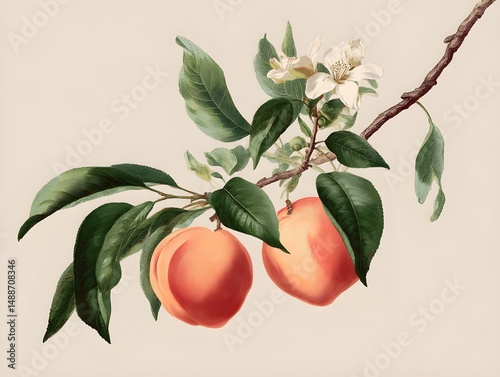 Introduce charming decor with peach vintage plant icon set against botanical print canvas timeless ambiance