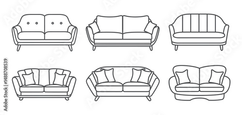 Six Line Art Illustrations of Modern Sofas and Couches