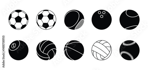 Collection of Ten Different Sport Balls Icons