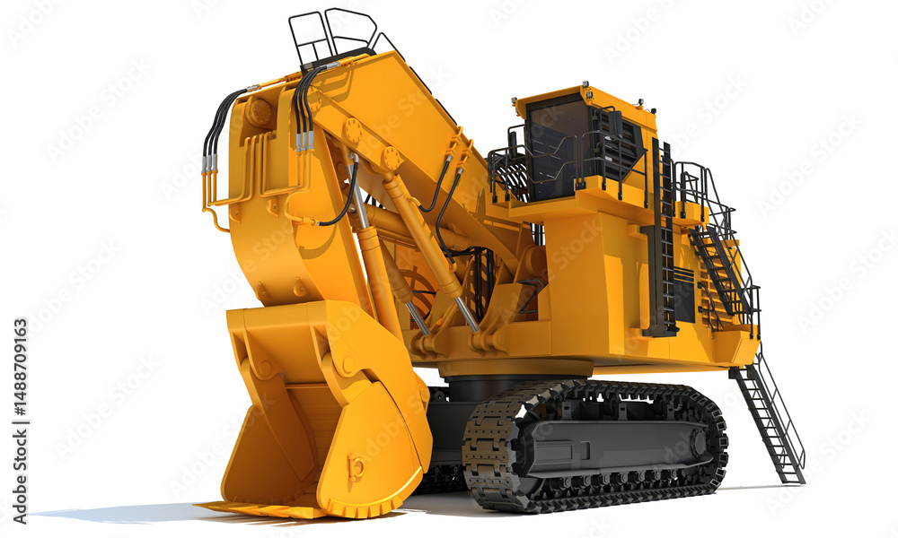 Fototapeta premium Excavator heavy construction machinery 3D rendering on white background