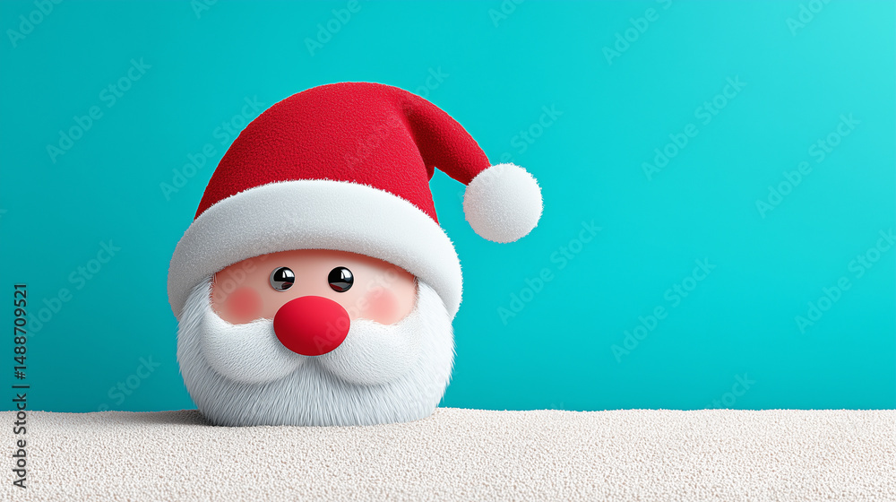 Cute Santa Claus figurine on a turquoise background