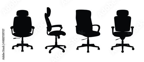 Four Black Office Chair Silhouettes Various Angles