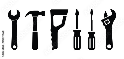 Collection of Black Silhouettes of Essential Hand Tools