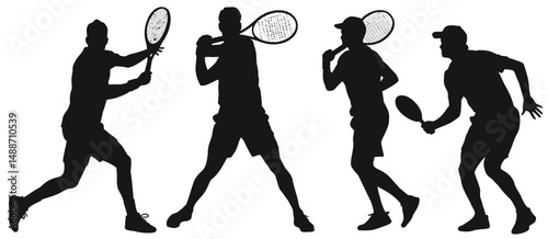 Four Tennis Player Silhouettes Action Poses