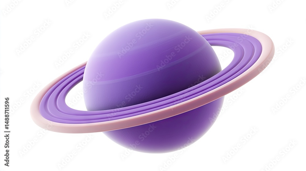 Fototapeta premium Purple ringed planet, three-dimensional, isolated, graphic design.