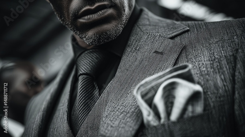 Obraz na płótnie Close-up of a stylish man in a textured suit with pocket square w salonie