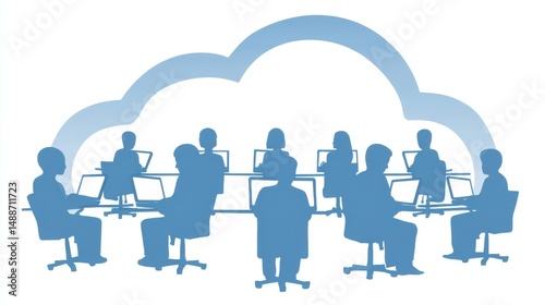 People Collaborating in a Cloud-Based Environment Illustration
