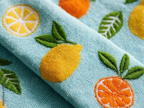 Embroidered Citrus Fruit Patterned Towel