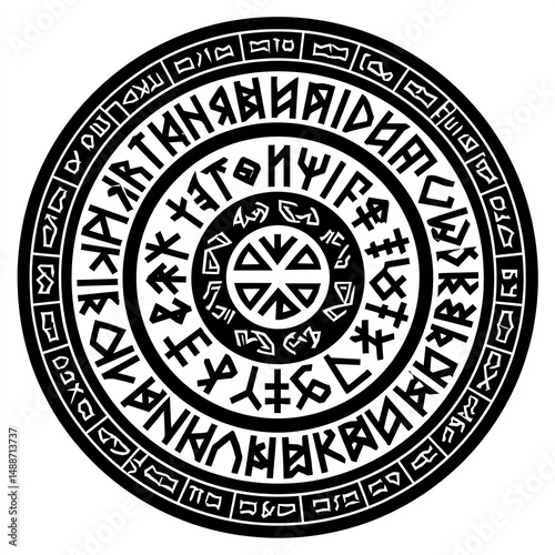 Ancient rune symbols in circle pattern