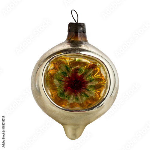Vintage old Christmas toys on transparent background. Vintage abstract lantern.