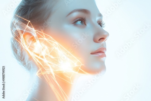 Wallpaper Mural Profile of woman with glowing lines and geometric shapes on her face, digital technology, advanced skincare or futuristic beauty concept. Torontodigital.ca
