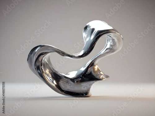 Elevate visual designs using fluid liquid silver mercury grey 3D shape for stunning digital rendering