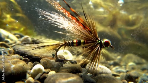 Macro View of Fishing Lure Dancing Underwater in Clear Stream