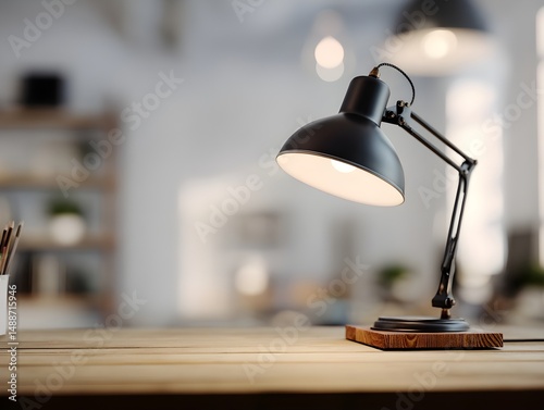 Illuminate work zones with a modern lamp placed on minimalist desk emphasizing form meets function