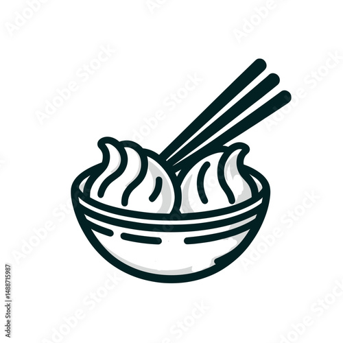 Bowl of dumplings with chopsticks in minimalist style  