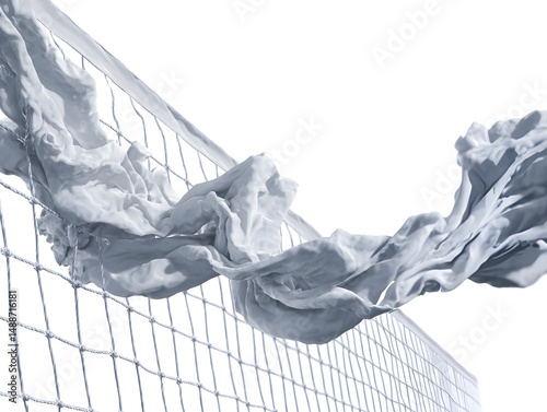 Relive Victory Moments with White Volleyball Net Swishing Gracefully Post-Point Capturing Energy and Triumph