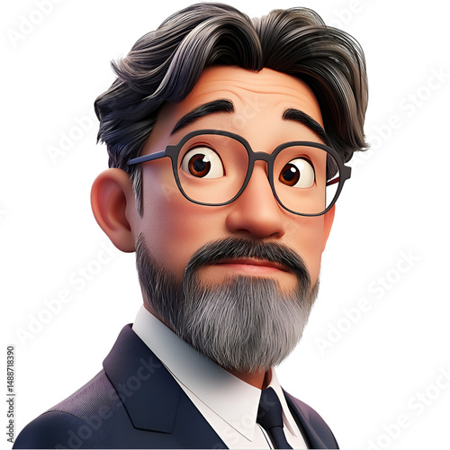 Cartoon businessman with glasses beard formal suit cartoon character
