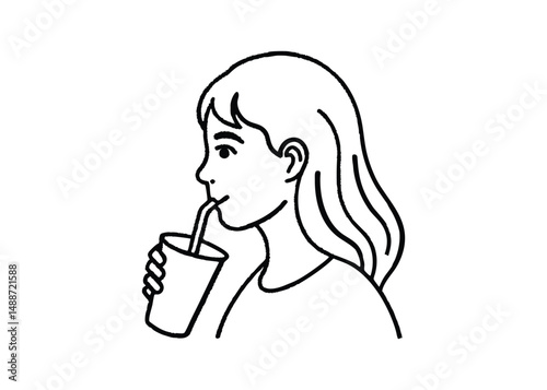 Silhouette of girl sipping water isolated on a white background