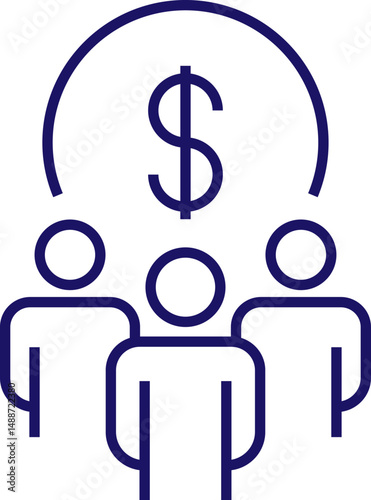 Dollar over Group of People Icon for Web Sites, Books, Cards, Apps