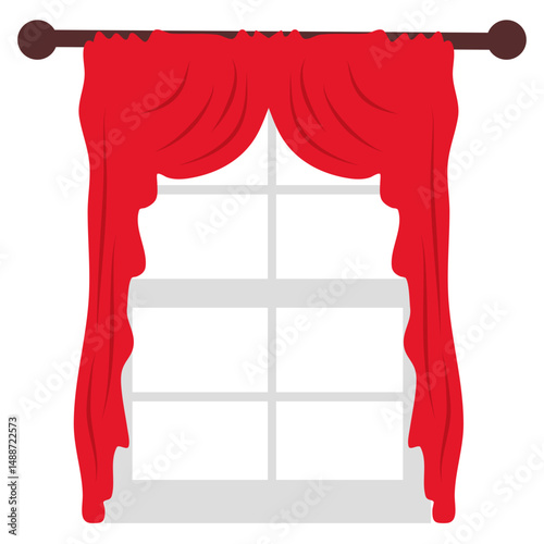 Window red curtain illustration. Home interior design elements
